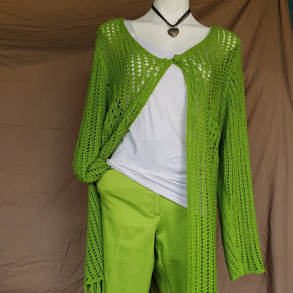 Ashley Stewart vintage lime green knitted duster women's plus size